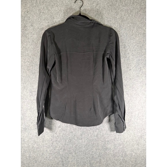 Theory Womens Size P Black Silk Stretch Button Down Shirt Long Sleeve Blouse - Picture 7 of 8